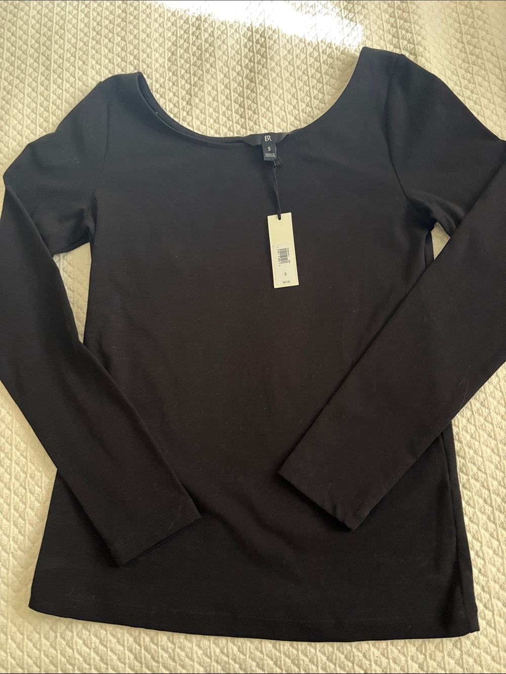 Banana Republic Black Long-Sleeve Scoop Neck Top